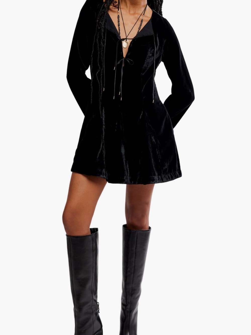 Free People Black Velvet Mini Dress SZ. 6 New